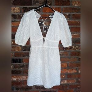 Blue blush White Cutout Backless Dress